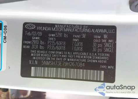 2009 Hyundai Santa Fe Se из США, поврежденный, VIN 5NMSH73E79H267084